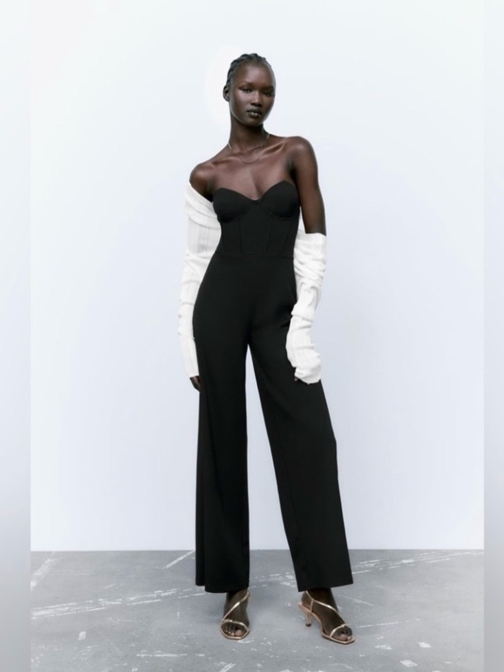 ZARA Black Strapless Sweetheart Neckline Jumpsuit Feminine Formal small